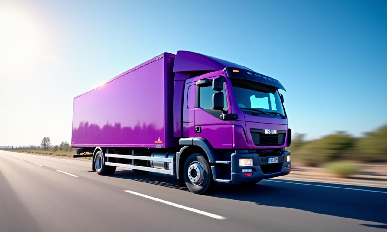 Vibrant delivery truck zooming along a highway